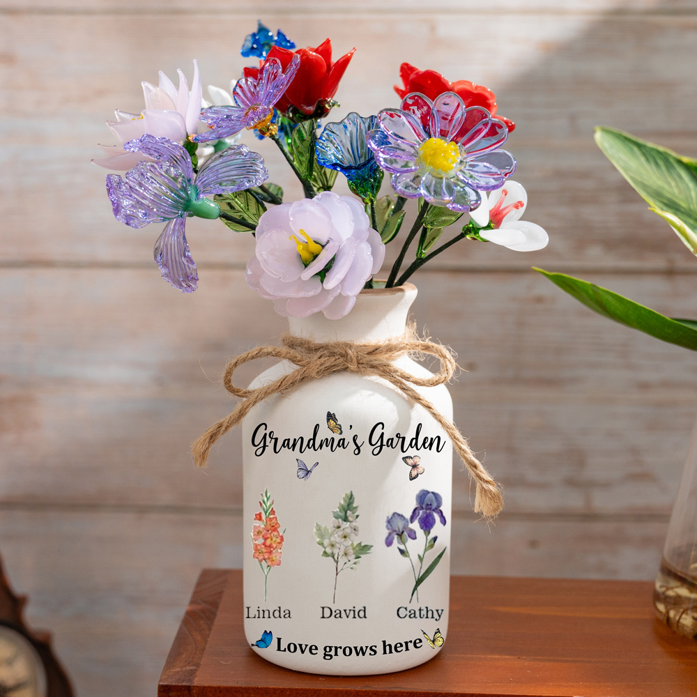 Custom Grandma's Garden Birth Flower Vase With Grandchildren Name For Mother's Day FHC51044 Gift