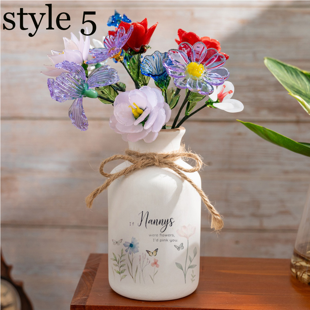 Personalized Floral Ceramic Vase for Mom Grandma Mother's Day Gift(With Glass Flowers) FHC51049