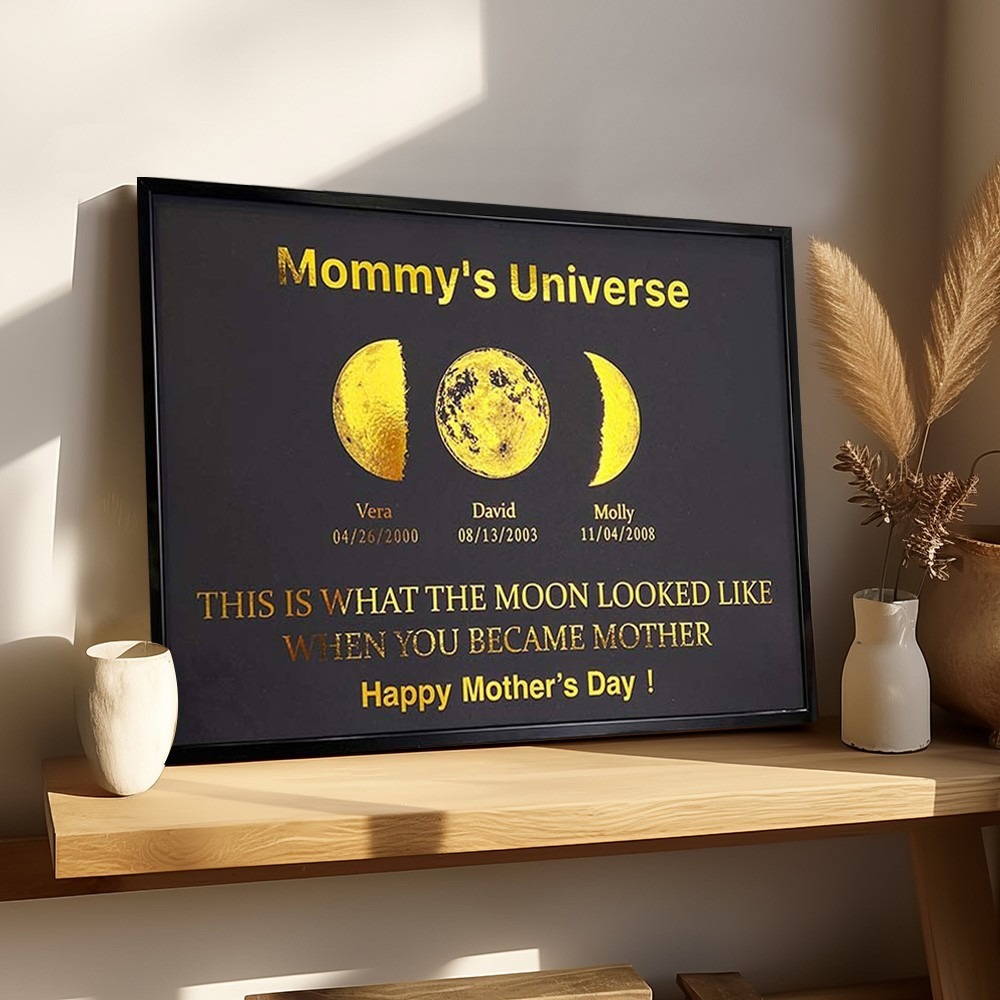 Custom Mommy's Universe Moon Phase Print Frame With Kids Names Unique Mother's Day Gifts FHC51085