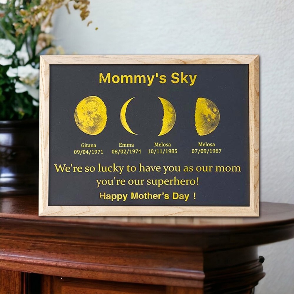 Custom Mommy's Universe Moon Phase Print Frame With Kids Names Unique Mother's Day Gifts FHC51085
