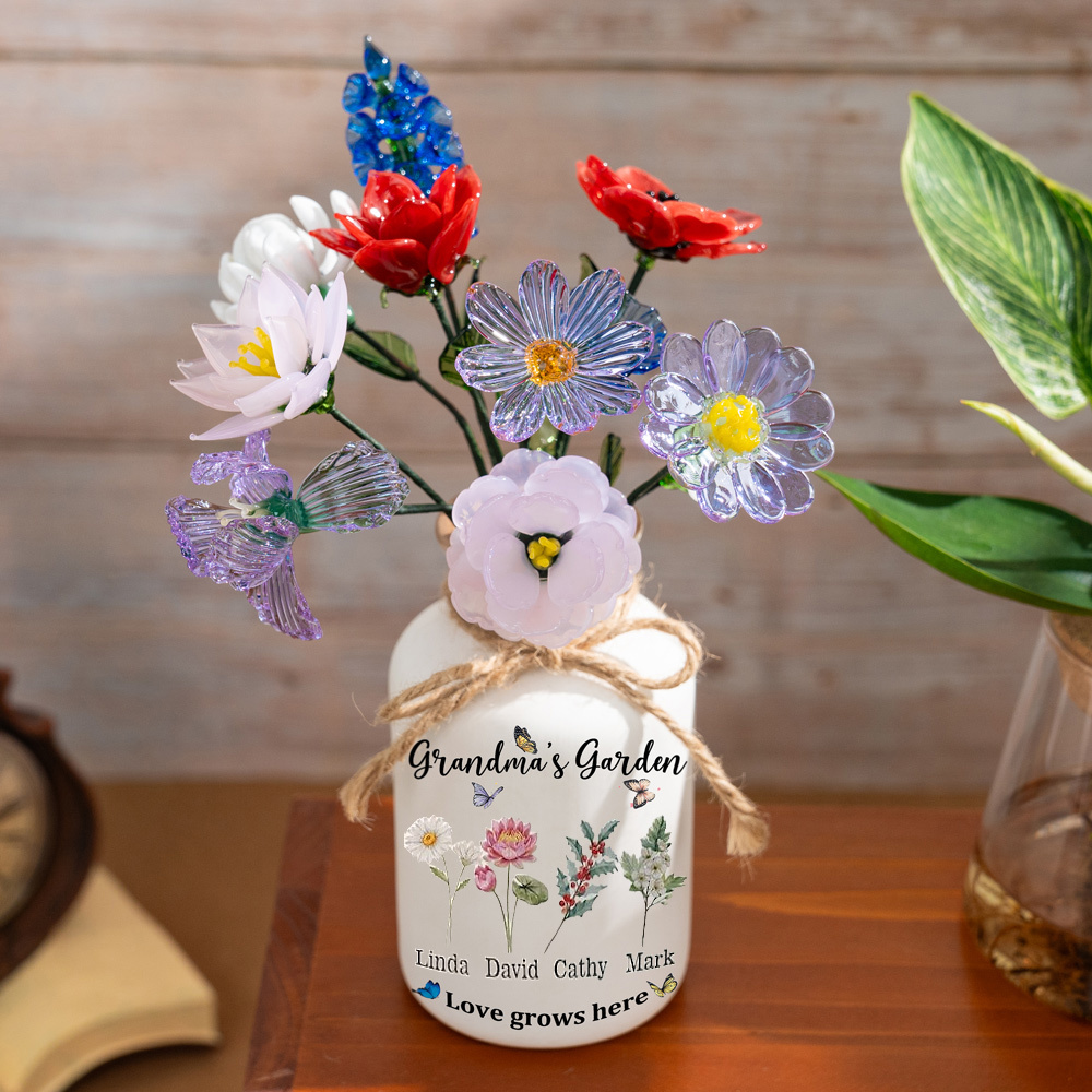 Custom Grandma's Garden Birth Flower Vase With Grandchildren Name For Mother's Day FHC51044 Gift