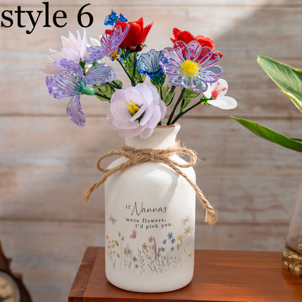 Personalized Floral Ceramic Vase for Mom Grandma Mother's Day Gift(With Glass Flowers) FHC51049