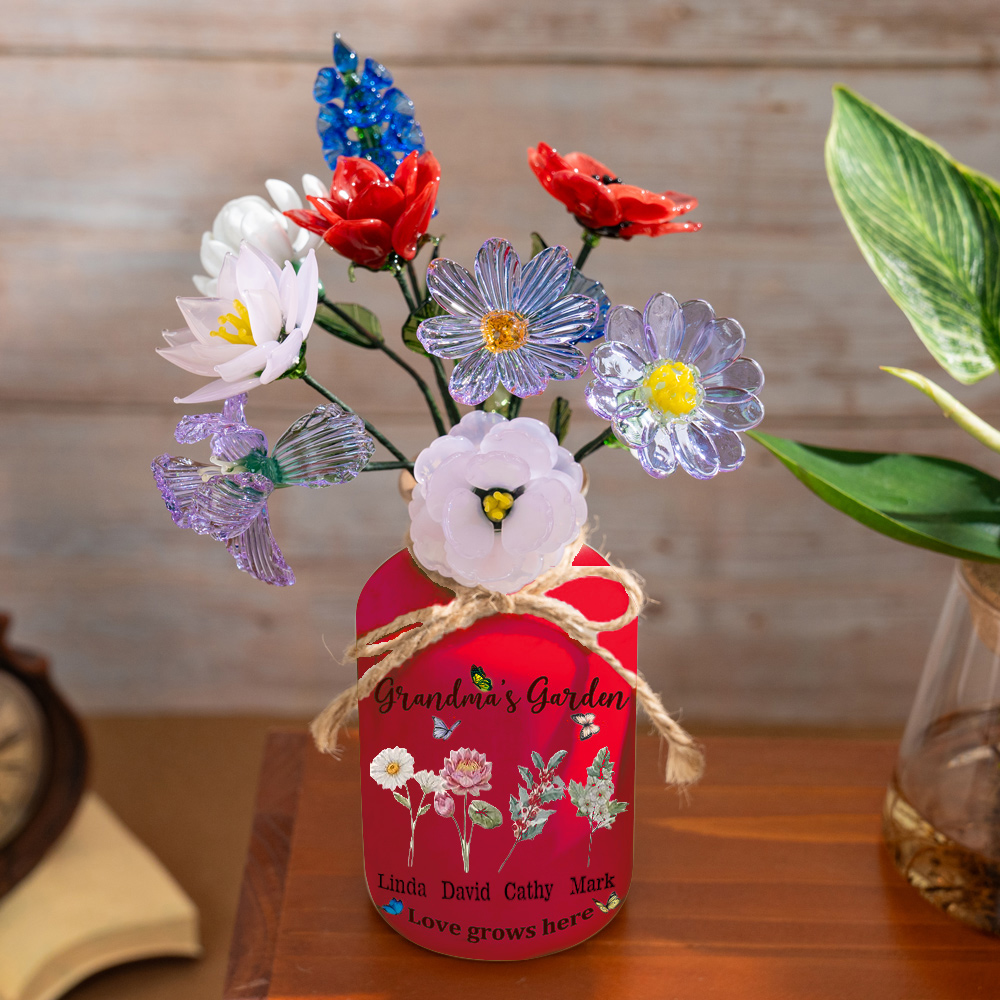 Custom Grandma's Garden Birth Flower Vase With Grandchildren Name For Mother's Day Gift(With Glass Flowers) FHC51060