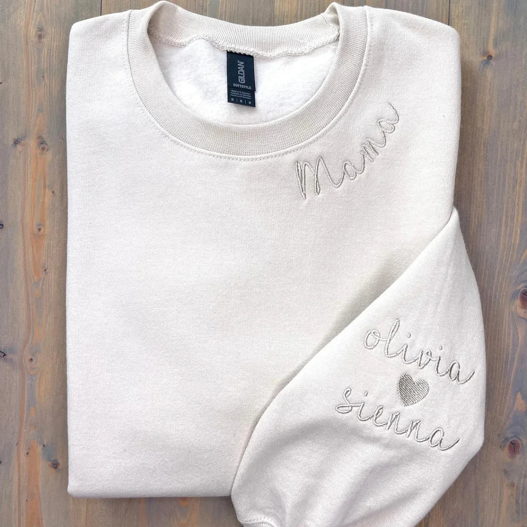 Custom Mama Embroidered Sweatshirt with Family Members' Names on Sleeves HCMD0267