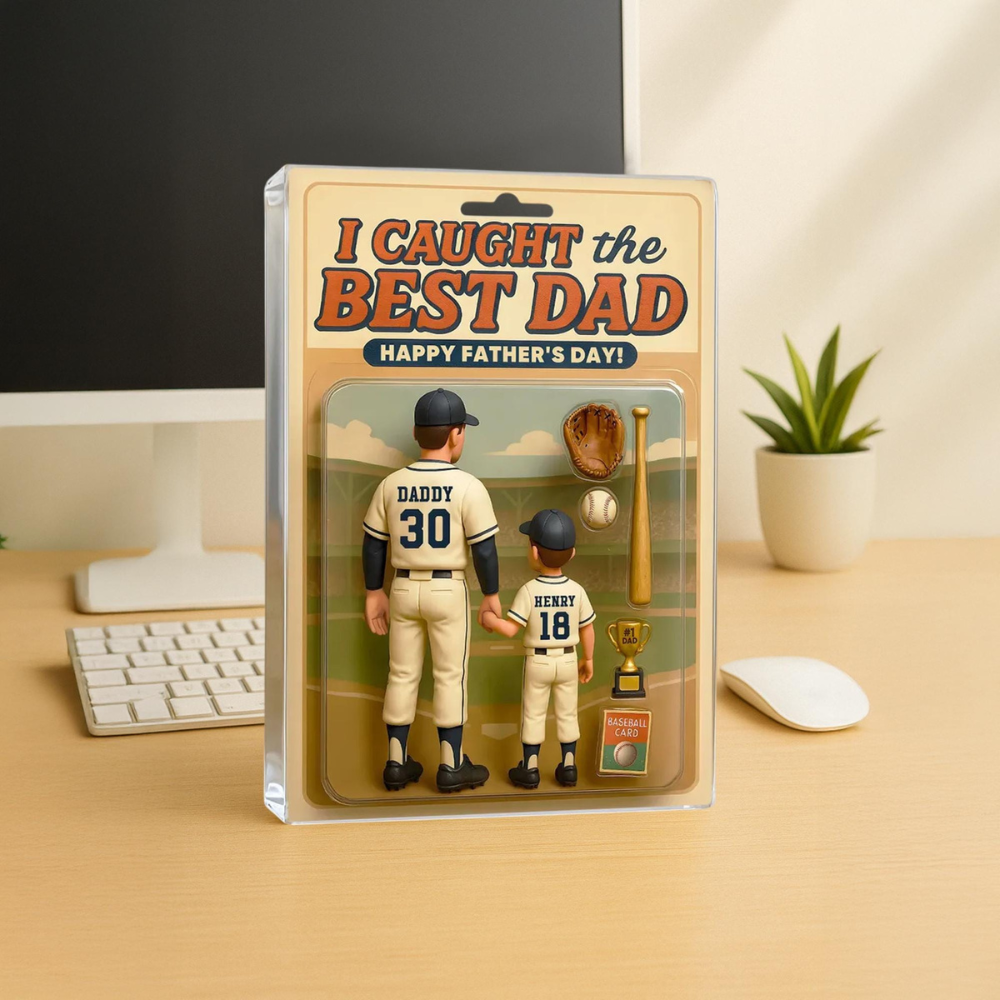 I Caught The Best Dad Baseball Gift, Custom Figure Acrylic Block Father's Day Gift FHC51107