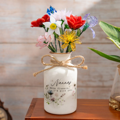 Personalized Floral Ceramic Vase for Mom Grandma Mother's Day Gift(With Glass Flowers) FHC51048