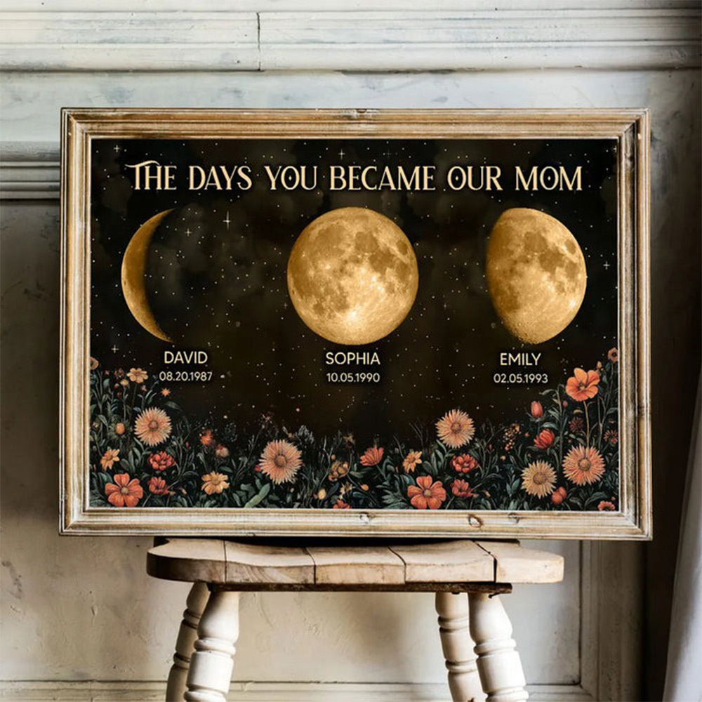 Custom Birth Moon Phase Personalized Poster Vintage Flowers,Heartfelt 2025 Mother's Day Gift  FHC51032
