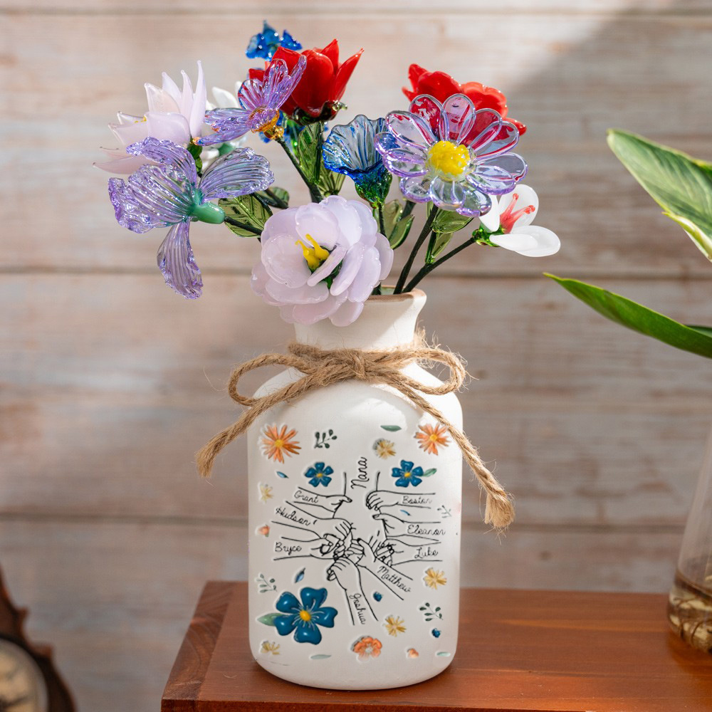 Personalized Custom 3D Inflated Effect Printed Vase You Hold Our Hands Also Our Hearts Gift For Mom Grandma(With Glass Flowers) FHC51072
