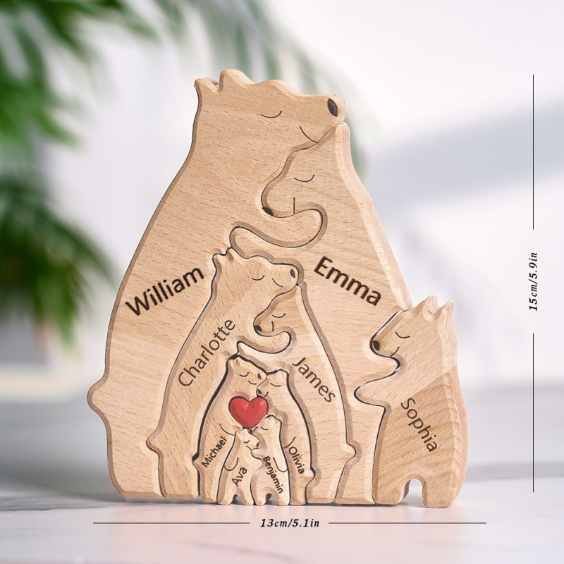 Custom Names Wooden Bear Family Puzzle Home Decor Gifts Personalized Mother's Day Gift For Family FHC51053