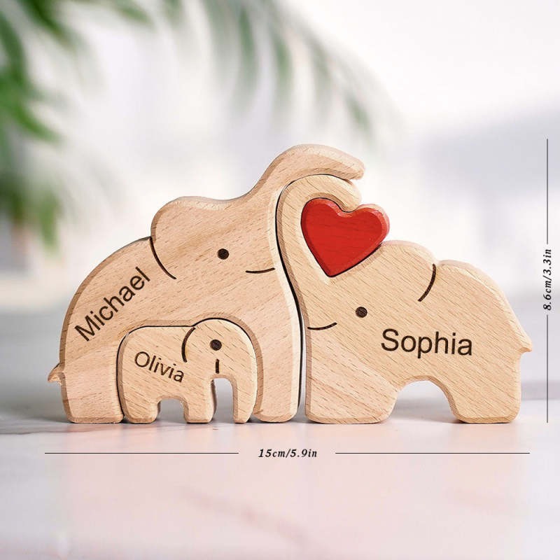 Personalized Mother's Day Wooden Family Elephant Puzzle Gift Custom Names Home Decor House Warming Gifts FHC51054