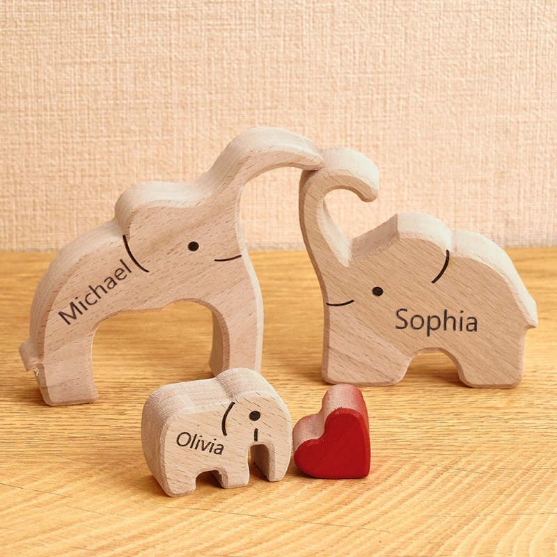 Personalized Mother's Day Wooden Family Elephant Puzzle Gift Custom Names Home Decor House Warming Gifts FHC51054
