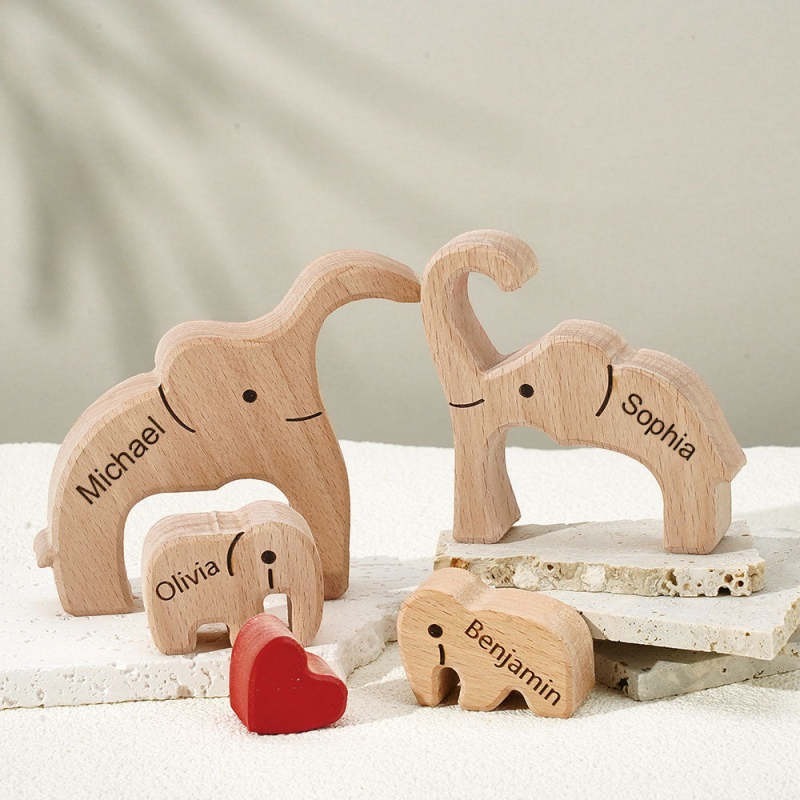 Personalized Mother's Day Wooden Family Elephant Puzzle Gift Custom Names Home Decor House Warming Gifts FHC51054