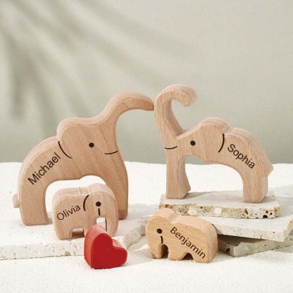Personalized Mother's Day Wooden Family Elephant Puzzle Gift Custom Names Home Decor House Warming Gifts FHC51054