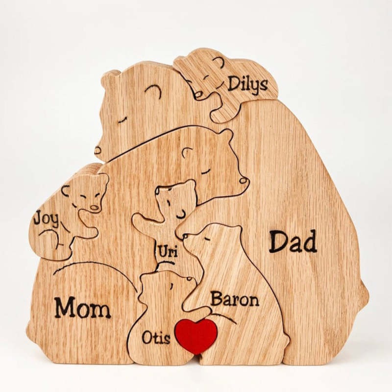 Custom Names Wooden Bears Family Block Puzzle Home Decor Gifts FHC51051