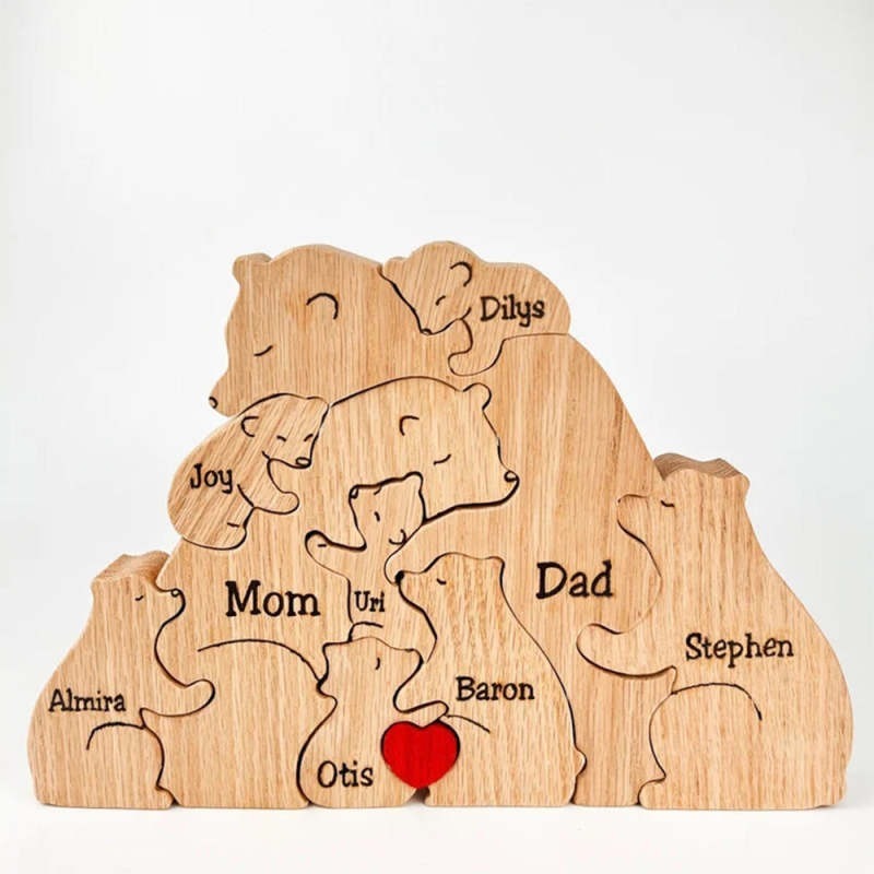 Custom Names Wooden Bears Family Block Puzzle Home Decor Gifts FHC51051