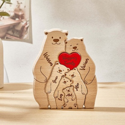 Custom Names Wooden Bear Family Puzzle Home Decor Gifts Personalized Mother's Day Gift For Family FHC51052