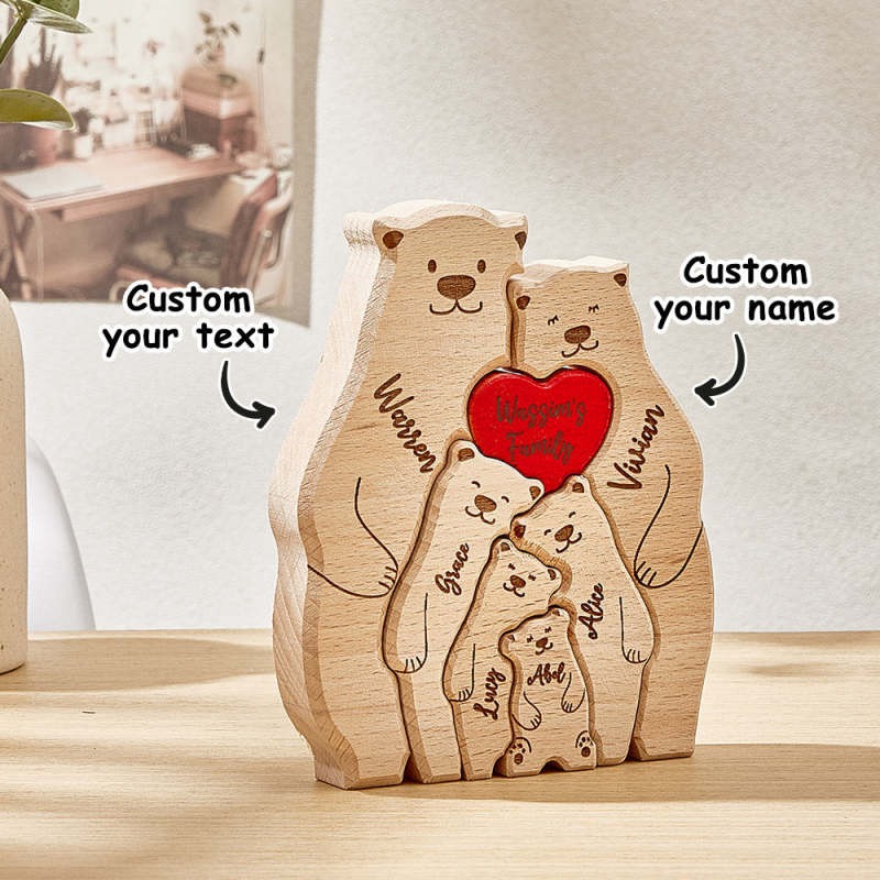 Custom Names Wooden Bear Family Puzzle Home Decor Gifts Personalized Mother's Day Gift For Family FHC51052
