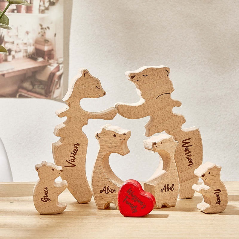 Personalized Wooden Hug Bears Custom Family Member Names Puzzle Home Decor Gifts FHC51056