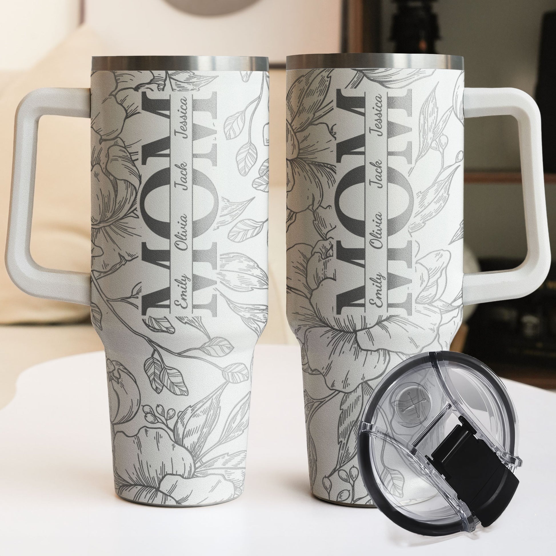 Custom Kids' Names - Floral Mom Mother's Day Gifts - Personalized Tumbler FHC51090
