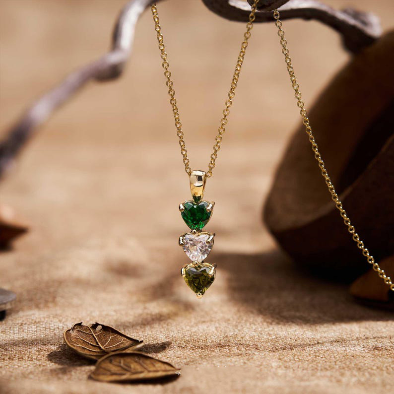 Custom Heart Birthstone Necklace Gift for Mom Mothers Day Gift for Her