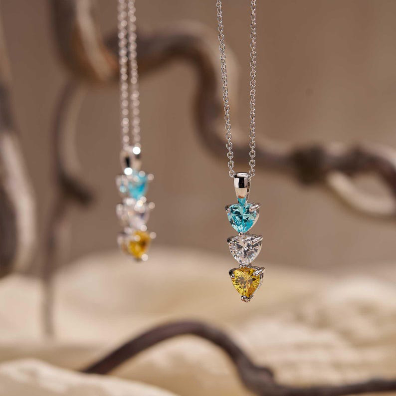 Custom Heart Birthstone Necklace Gift for Mom Mothers Day Gift for Her