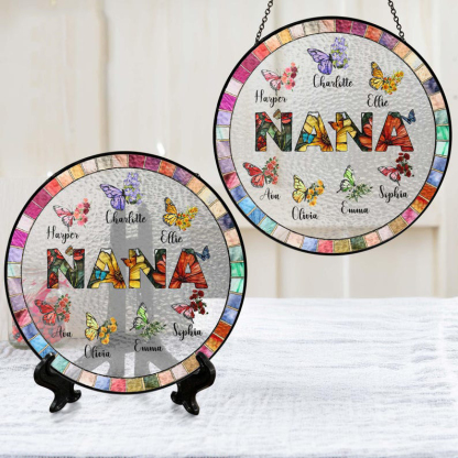 Personalized Nana Glass Suncatcher Custom Butterfly & Birth Month Flower with Grandkids’ Names  Mothers Day Gift