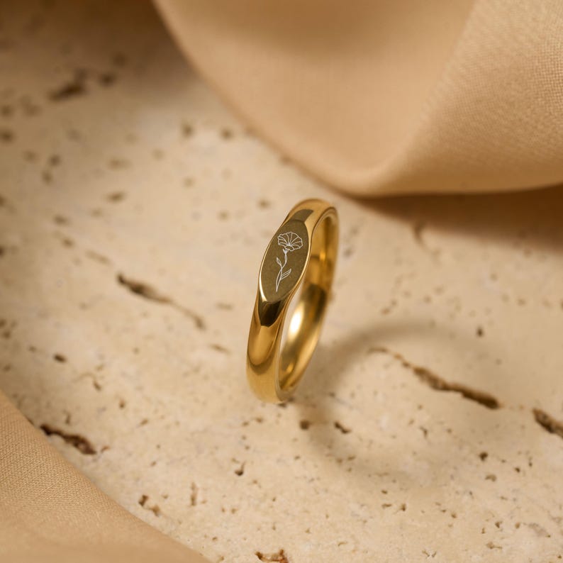 Personalized Birthflower Ring – Dainty Stacking Floral Ring Mother’s Day Gift