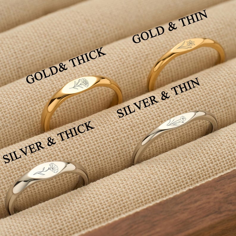 Personalized Birthflower Ring – Dainty Stacking Floral Ring Mother’s Day Gift