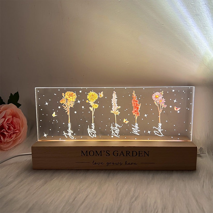 Grandma‘s Garden Birth Month Flowers Personalized Acrylic LED Night Light Mothers Day Gift  FHC51038