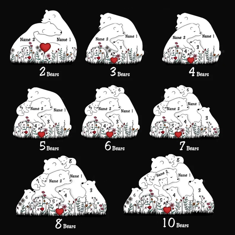 Personalized Crystals Bear Family Puzzle With Kids Name Gifts for Mom or Family FHC51089