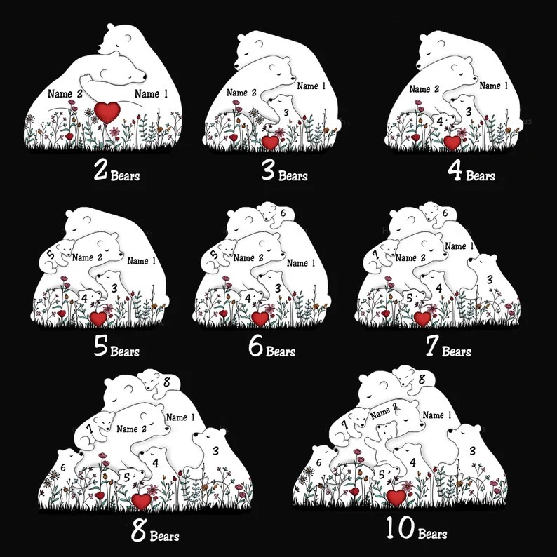 Personalized Crystals Bear Family Puzzle With Kids Name Gifts for Mom or Family FHC51089