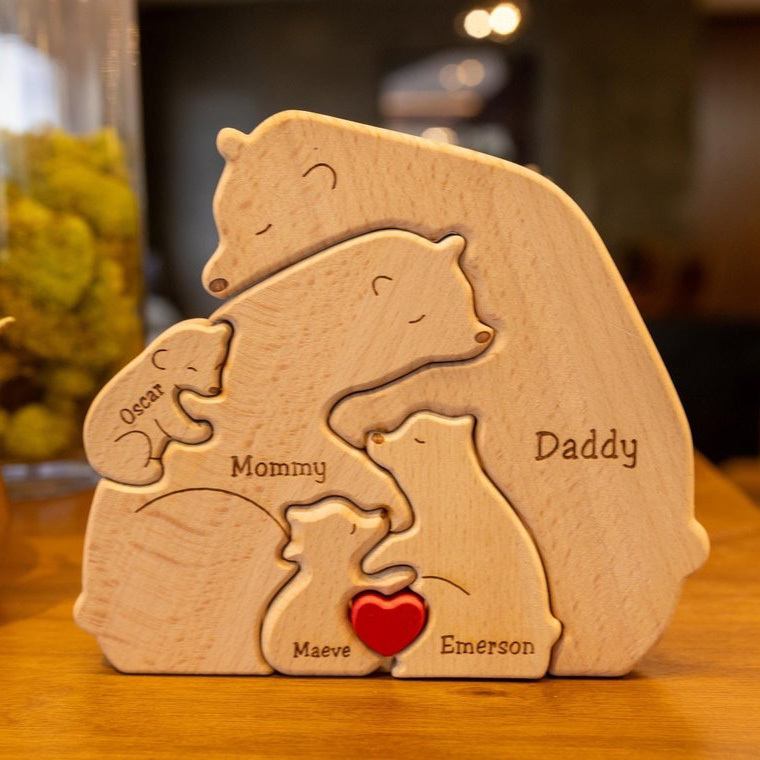 Custom Names Wooden Bears Family Block Puzzle Home Decor Gifts FHC51051