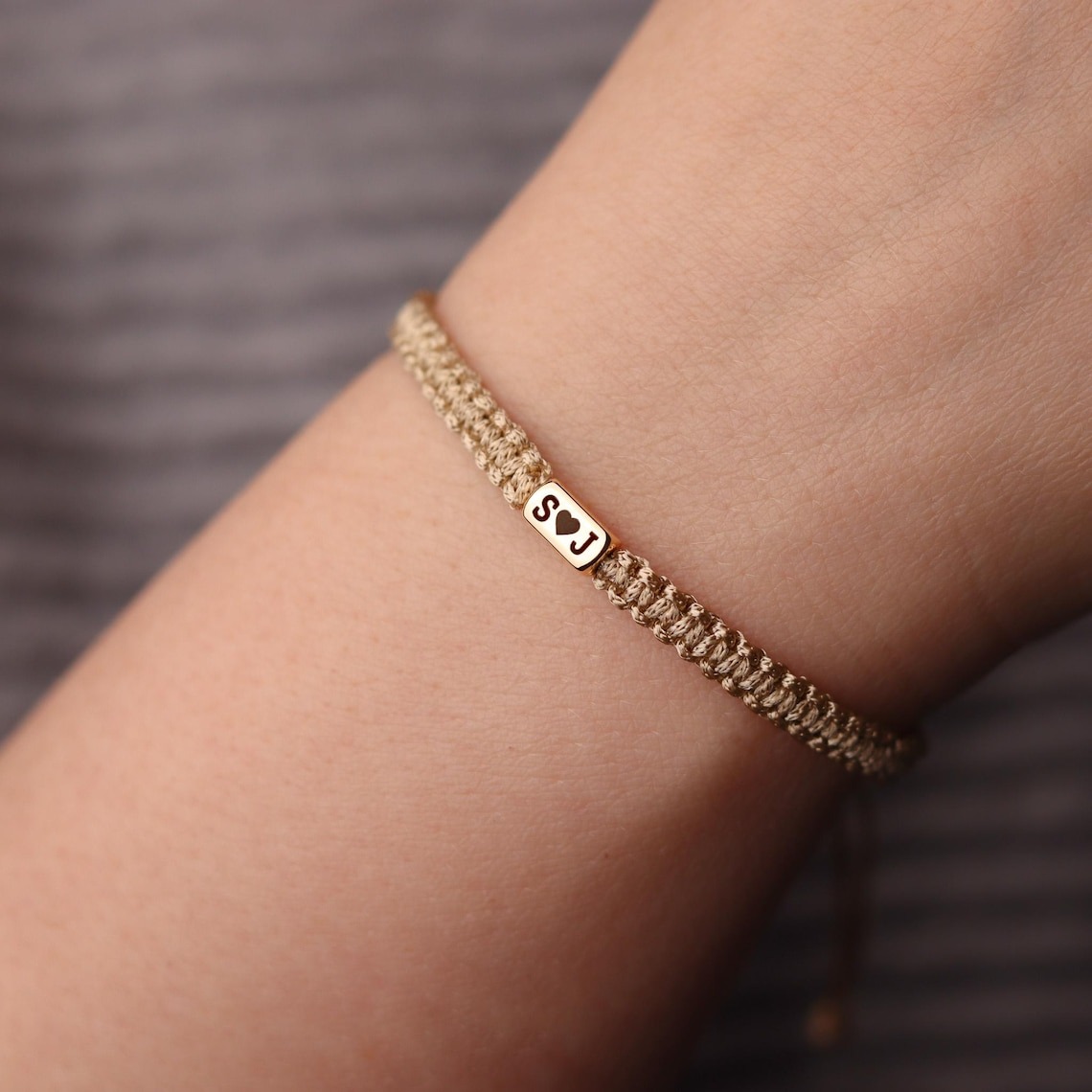 Custom 2 Pieces Initials Engraved Bracelet with Heart Matching Jewelry for Couples Valentine's Day Gift