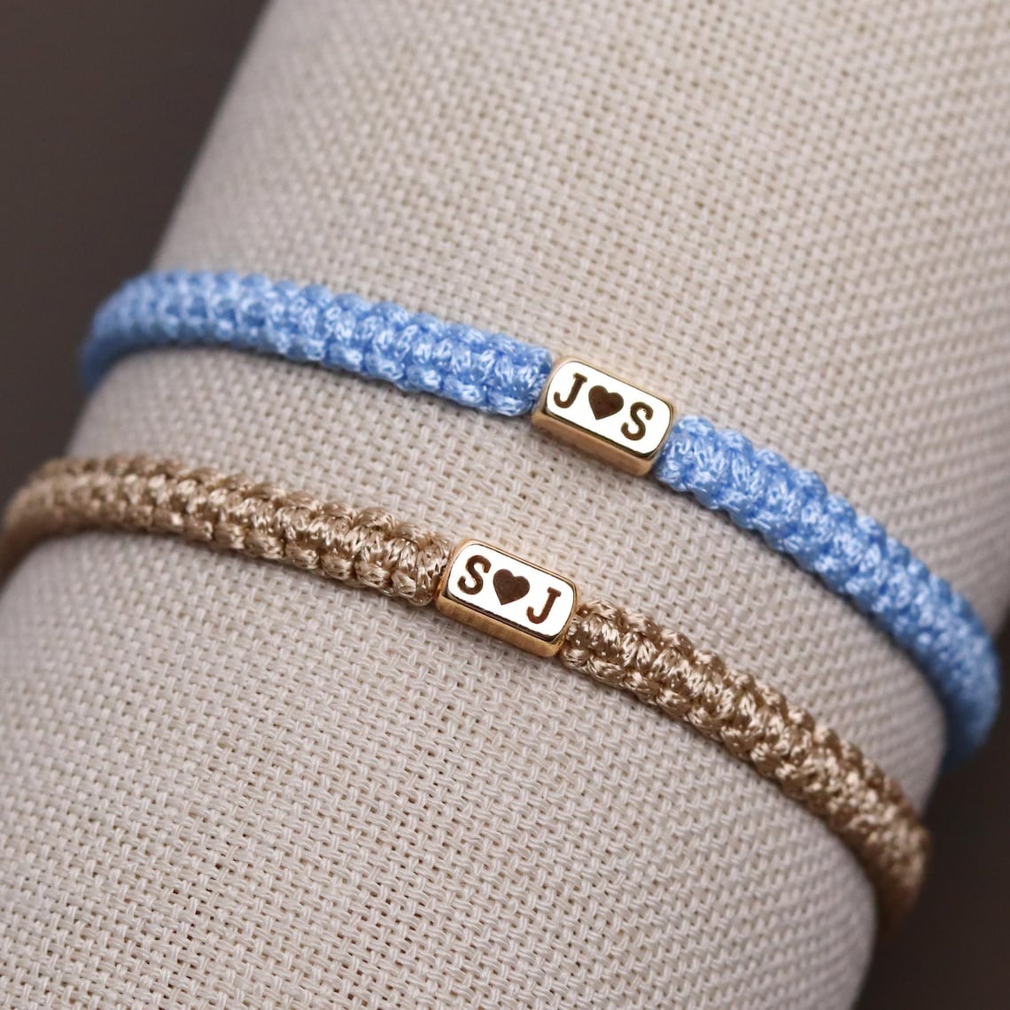 Custom 2 Pieces Initials Engraved Bracelet with Heart Matching Jewelry for Couples Valentine's Day Gift