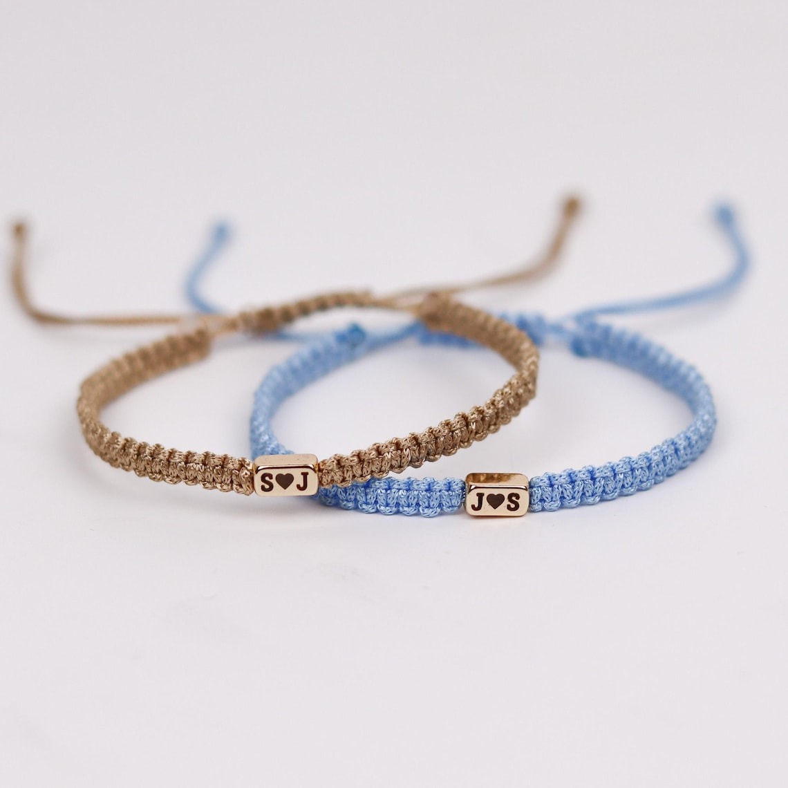 Custom 2 Pieces Initials Engraved Bracelet with Heart Matching Jewelry for Couples Valentine's Day Gift