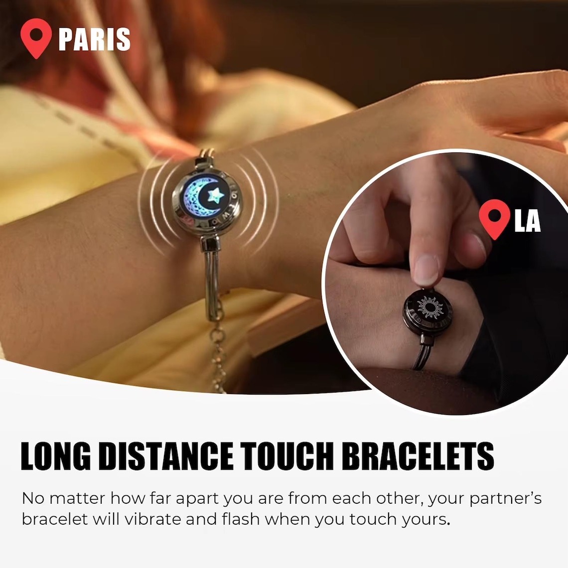 Long Distance Relationship Bracelet for Couples Sun & Moon Vibration Bracelets Valentine's Day Gift