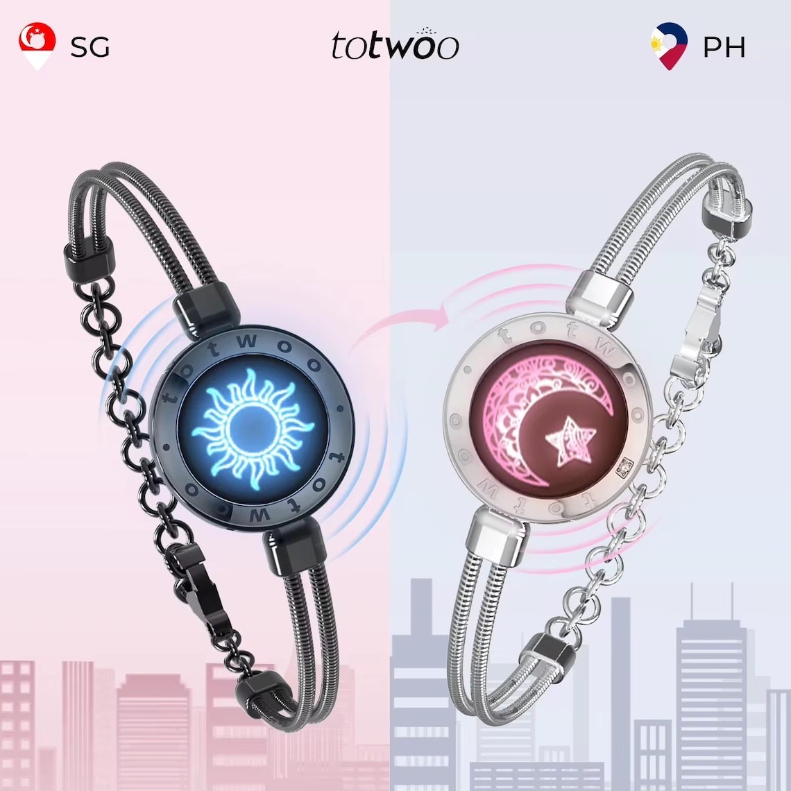 Long Distance Relationship Bracelet for Couples Sun & Moon Vibration Bracelets Valentine's Day Gift