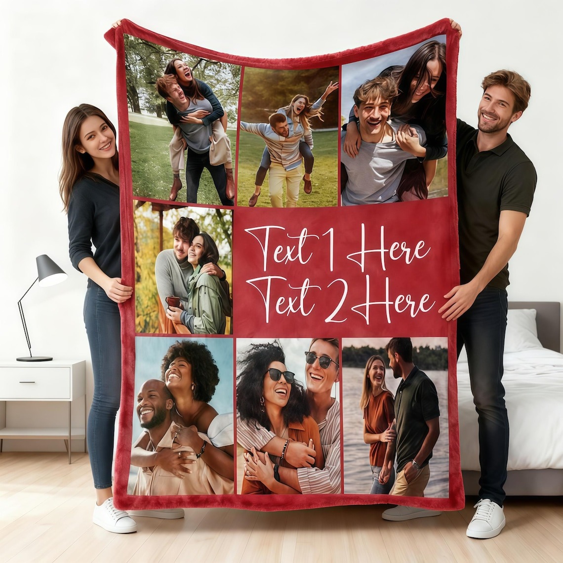 Personalized Photo Collage Blankets for Adults with Text Christmas Gift