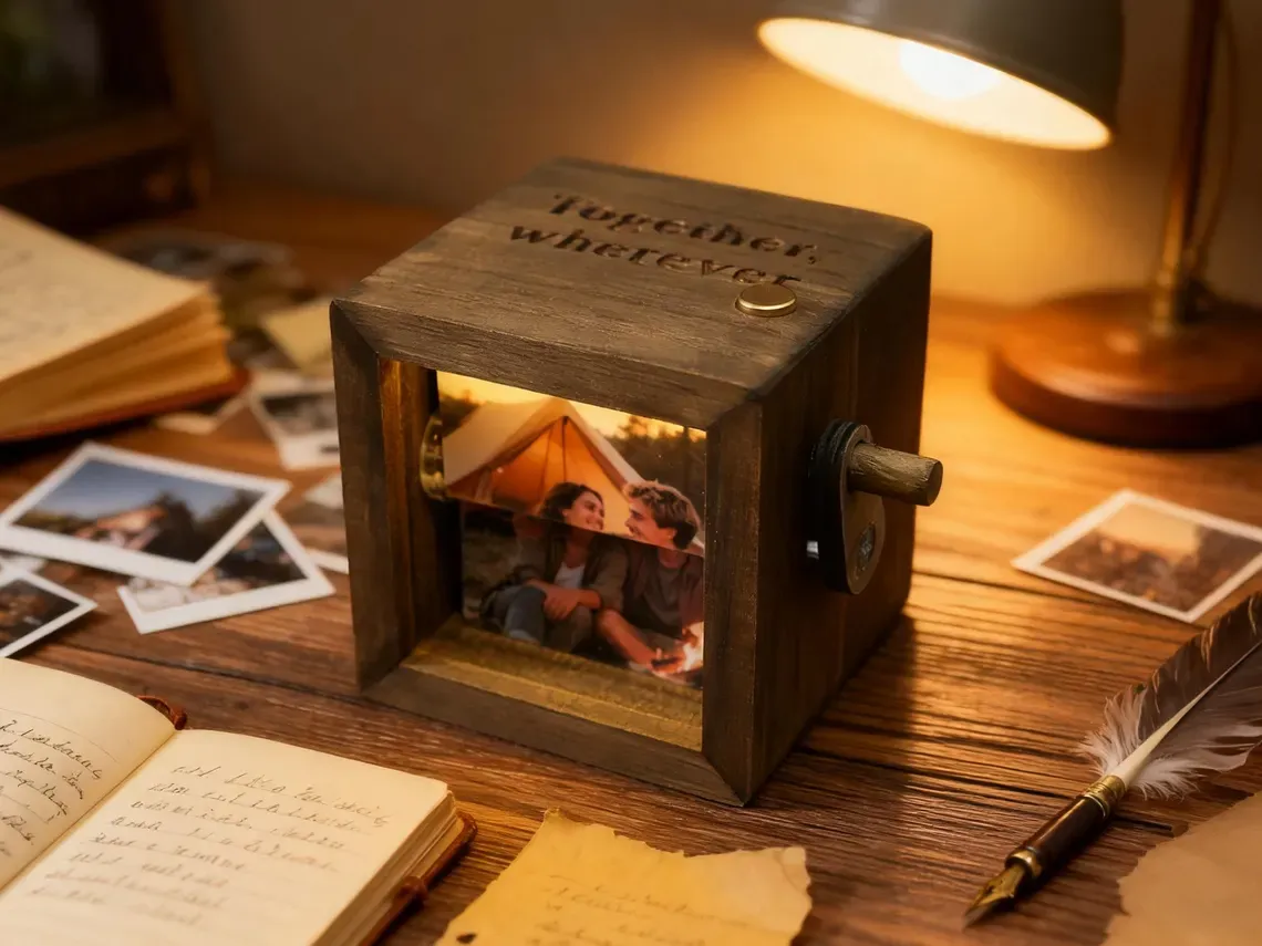 Personalized Photo Flipbook Animation Box Custom Wooden Photo Book with Light