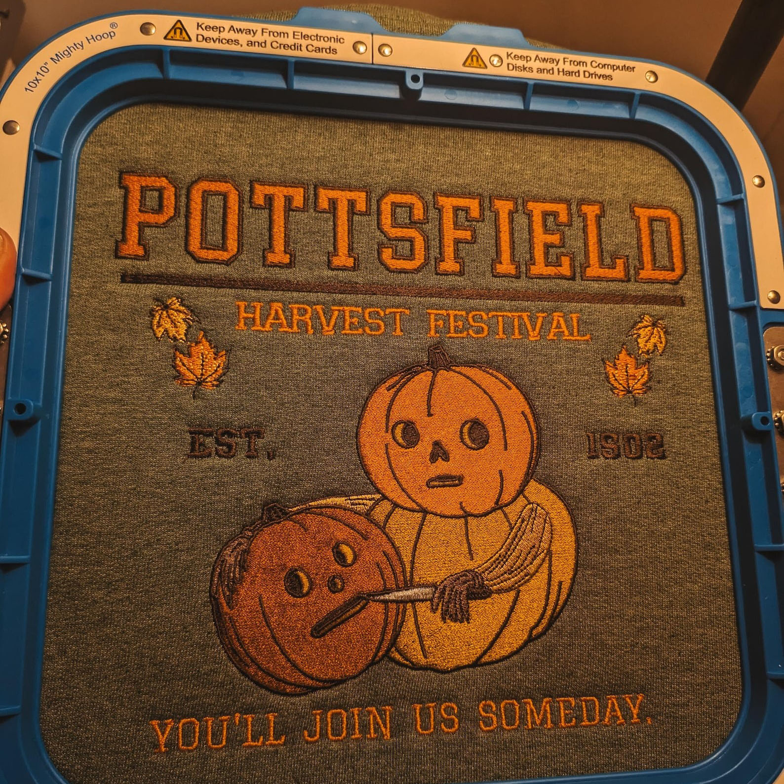 Pottsfield Harvest Festival Pumpkin Carver Embroidered Sweater inspired by Over The Garden Wall - Fall Autumn Halloween Shirt