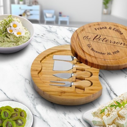 Round Personalized Charcuterie Board Set/4pcs Cheese Board And Knife Set FHC51119