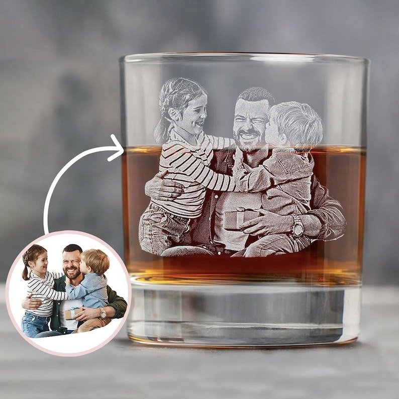 Engrave Your Favorite Photo on Whiskey Glass Custom Father's Day Gift for Dad FHC51109