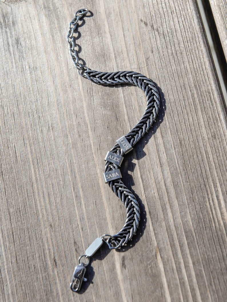 Custom Silver Bracelet For Dad With Kids Name Father's Day Gift FHC51104