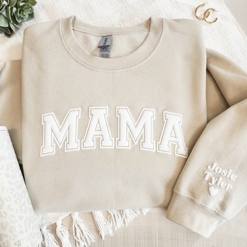 Mama Keepsake Sweatshirt with Puff Lettering Custom Sweatshirt with Kids Names Sleeves HCMD0282