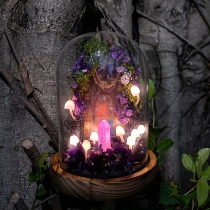 Fairy Tale Pink Mushroom Lamp Handmade Mushroom Night Light with Glowing Crystal FHC51126