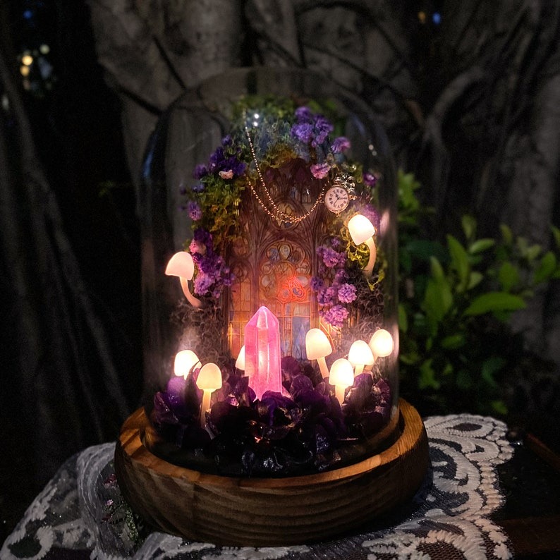Amethyst Crystal Mushroom Lamp Handmade Glowing Purple Forest Home Decor FHC51126