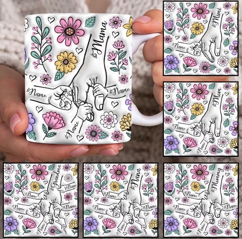 Mama's Holding Hands Hand Mug Personalized Holding Nana's Hand Mug for Mother's Day HCMD0284	 Mama's Holding Hands Hand Mug Personalized Holding Nana's Hand Mug for Mother's Day HCMD0284