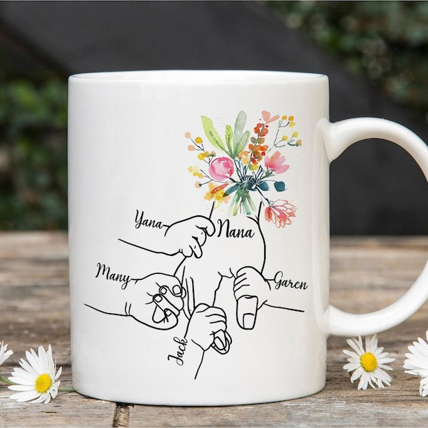 Mama's Holding Hands Hand Mug Personalized Holding Nana's Hand Mug for Mother's Day HCMD0290