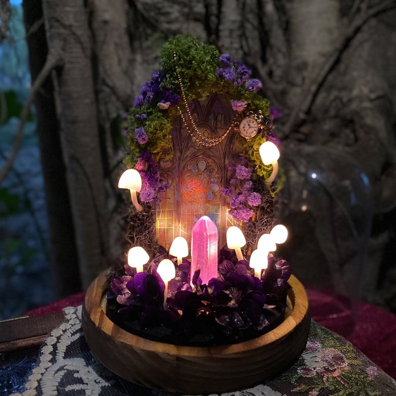 Fairy Tale Pink Mushroom Lamp Handmade Mushroom Night Light with Glowing Crystal FHC51126
