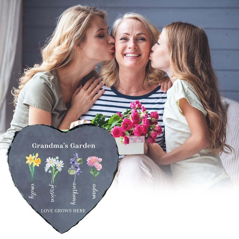 Personalized Garden Stone Mothers Day Gifts for Grandma with Grandkid's Birth Flower Gift HCMD0296